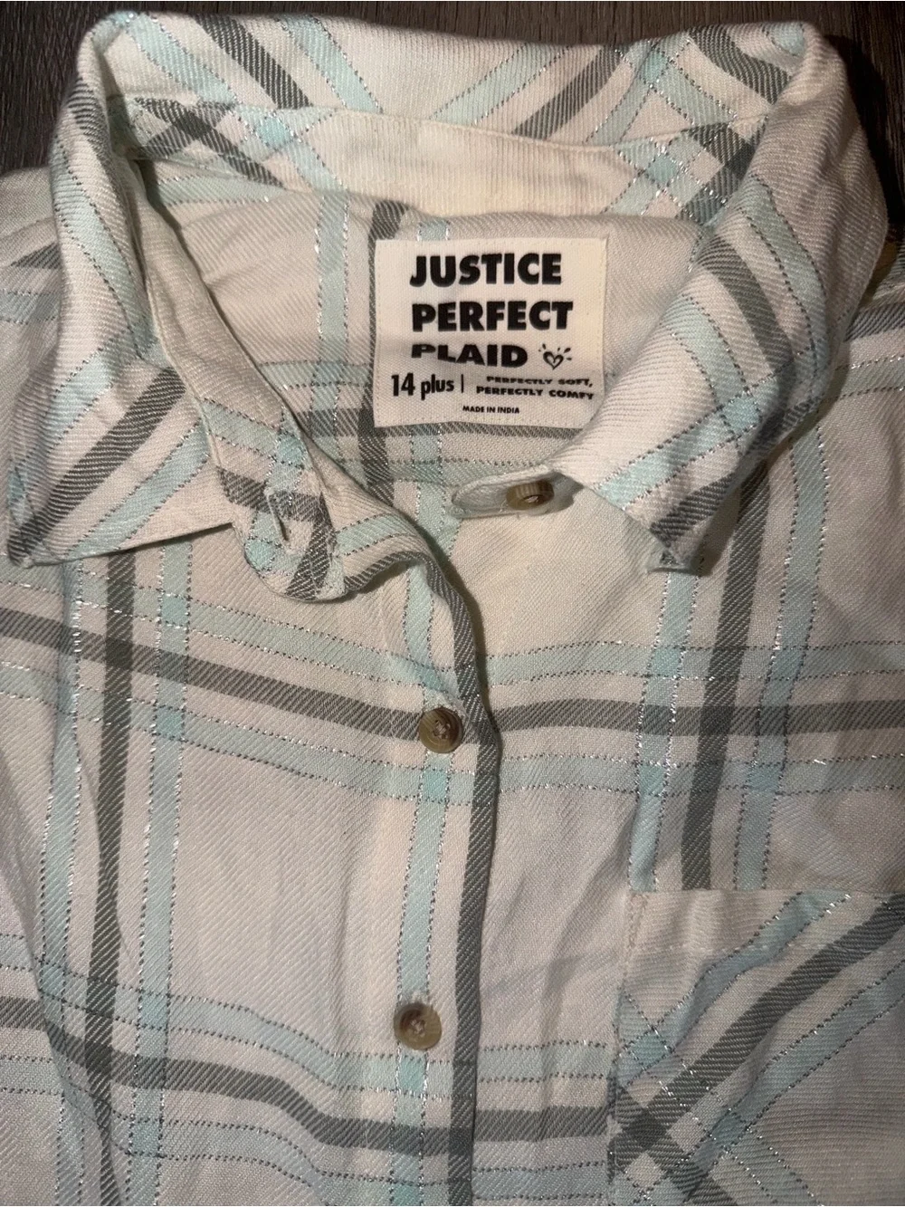 Justice Plaid Tie-Front Button-Up Shirt - Cream & Light Blue